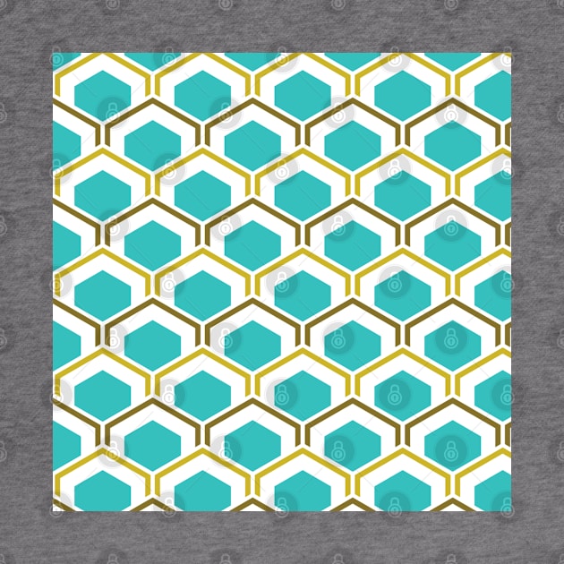 Teal Gold Geometric Mod Pattern Print Bestagon Hex by Shayna